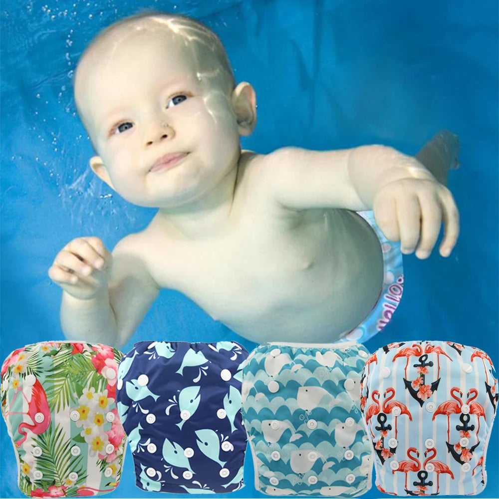 Baby & Toddler Snap One Size Adjustable Reusable Baby Swim Diaper Ohbabyka Waterproof Pants for Newborn Baby Summer Swimwear
